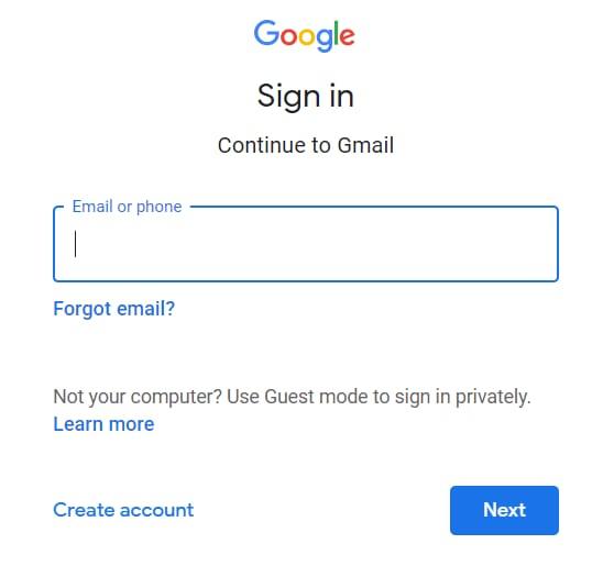 Gmail sign-in page screenshot